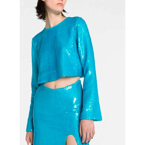 NWT GANNI Blue Sequin Crop Top & Skirt Set Size EU 38 US M Embellished Outfit